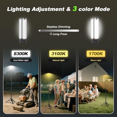 Rechargeable Camping Lantern with Remote & Stand - 6Ft Black, 6000 Lumens, 14,000mAh Power Bank, Adjustable Height, Emergency Light