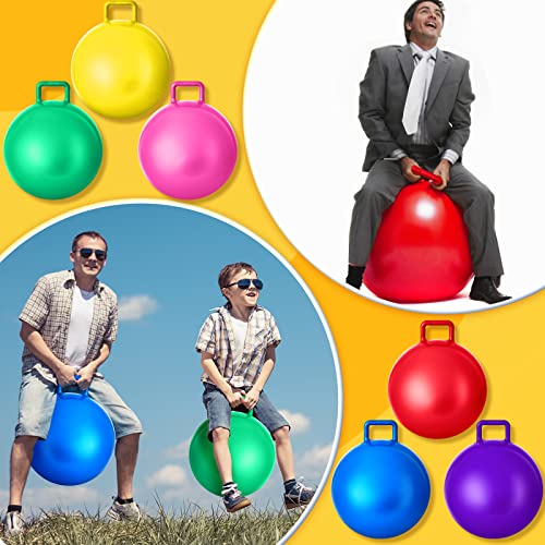 Lewtemi 6 Pcs Rainbow 29 Inch Hopper Balls with Handles – Large Exercise Bouncy Balls for Kids & Adults