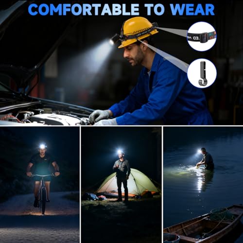 UUYEE Rechargeable Headlamp 3000L Super Bright LED Head Light - 4 Pack
