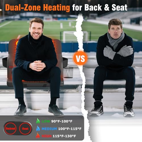 Suteck 25-inch 2-Pack Heated Stadium Seats for Bleachers with Dual Heat Control, Waterproof & Adjustable