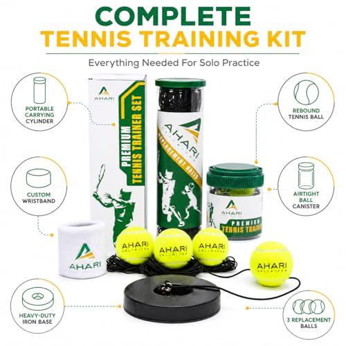 Portable Tennis Rebounder Set with Heavy Metal Base & Replacement Balls