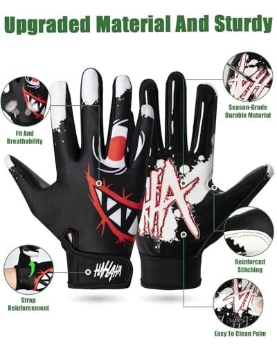 Pixel Panda Youth Football Gloves Black Size M - Non-Slip Grip for Kids