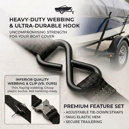 Fapaulen Waterproof 1200D Marine-Grade Boat Cover for 16-18.5 ft Bass Boats, Oyster Gray with Adjustable Straps & Metal Hooks
