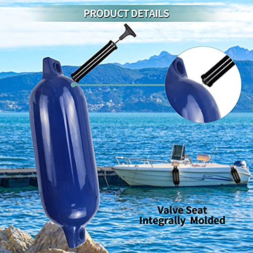 Blue 6.5 Inch Inflatable Ribbed Boat Fenders 4 Pack for Docking Yachts