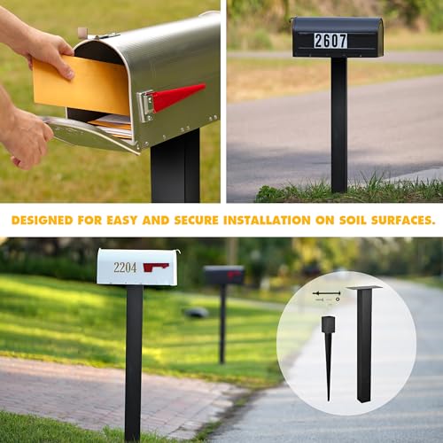 BTRAM 43" In-Ground Mounting Post for Mailbox - Style 2, Heavy Duty Black Steel