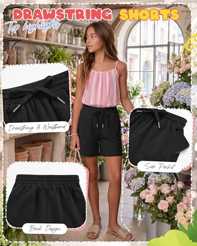 Girls Sweat Shorts Knee Length 11-12 Years Black - Breathable Athletic Comfort