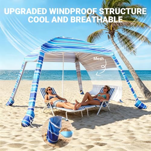 Aomifunny 8x8 Ft Beach Cabana Sun Shelter with UPF 50+ Side Wall - Portable Wind-Resistant Family Tent