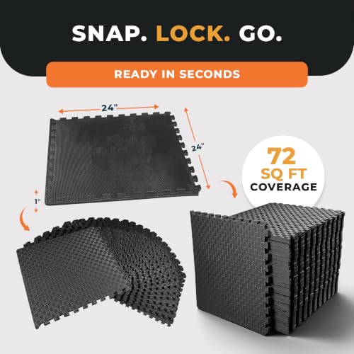 BalanceFrom Puzzle Exercise Mat Black 1-Inch Thick Interlocking Foam Floor - 72 Sq Ft