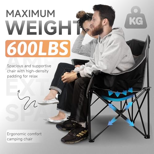 VAGANTH Oversized 2-Person Padded Camping Chair Black - Foldable & Stable