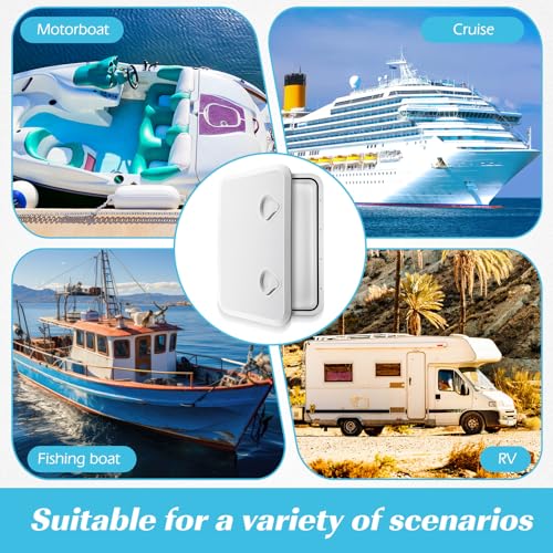 White Marine Boat Deck Hatch Cover Set - 24 x 14 Inches with 180 Hinges & Handle