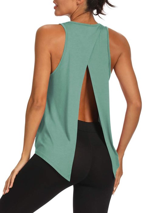 Bestisun Backless Workout Yoga Athletic Shirts for Women Tie Back Running Tank Tops Sports Clothes Gray Green S