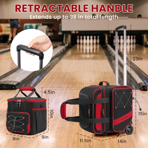 Red 2-Ball Bowling Bag with Wheels and Detachable Tote - Organizing and Transport