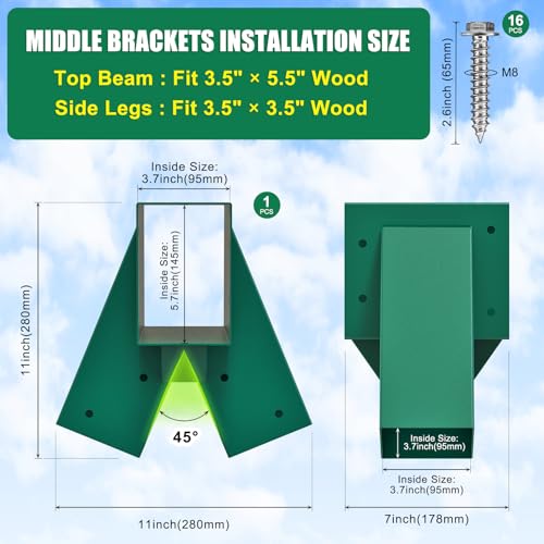 Heavy Duty A-Frame Swing Set Middle & Leveling Brackets Kit for Wooden Playsets
