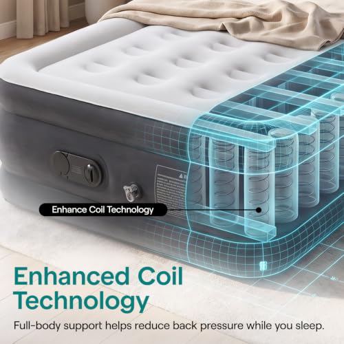 SereneLife Twin Size Raised Air Mattress with Built-in Pump, Waterproof Plush Top, 39-Inch Wide, 700 lbs Capacity — Gray