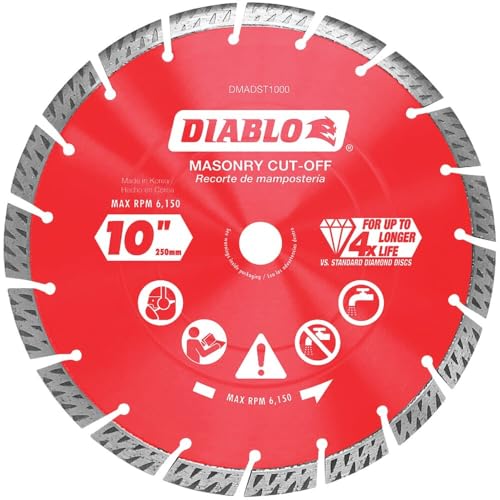 Diablo 10-Inch Turbo Masonry Cut-Off Blade for Dry Wet Cutting - Longer Lifespan & Faster Cuts
