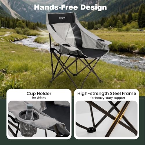 Oversized Camping Chair for Adults Black - Heavy Duty Foldable with Carry Bag, Cup Holder & Side Pockets
