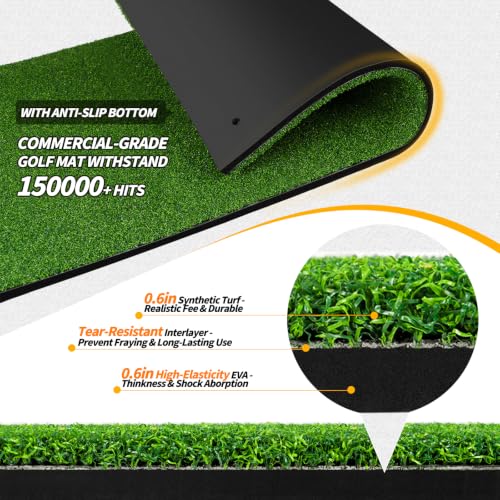 Dual-Mode Golf Hitting & Putting Practice Mat 5x5ft - Indoor Outdoor Turf