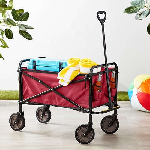 Amazon Basics Heavy Duty Collapsible Utility Wagon - Red, 265 lb Capacity
