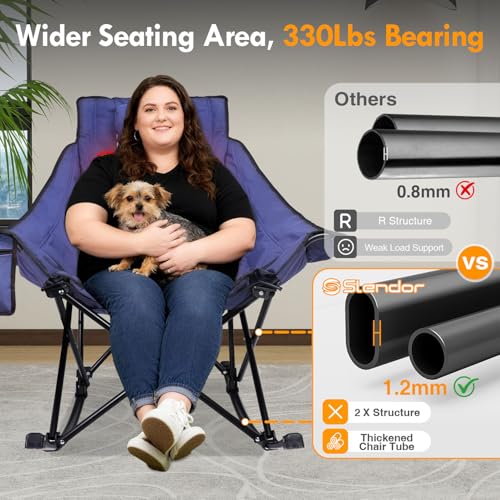 Slendor Heated Camping Chair Blue Oversized Rocking Chair with Pillow & Cup Holder