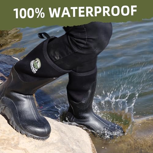 Men's Waterproof Rubber Muck Boots 6mm Neoprene - Black, TerraTrax