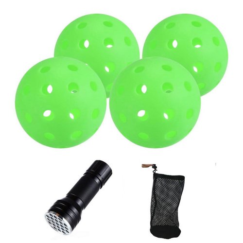 Aolowewin Glow in The Dark Pickleball Balls, 40-Holes USA Pickleballs (USAPA) Spec, Day and Nighttime Practice Pickle Balls, Fluorescence Fluorescent Glow, with UV Flashlight & Mesh Bag