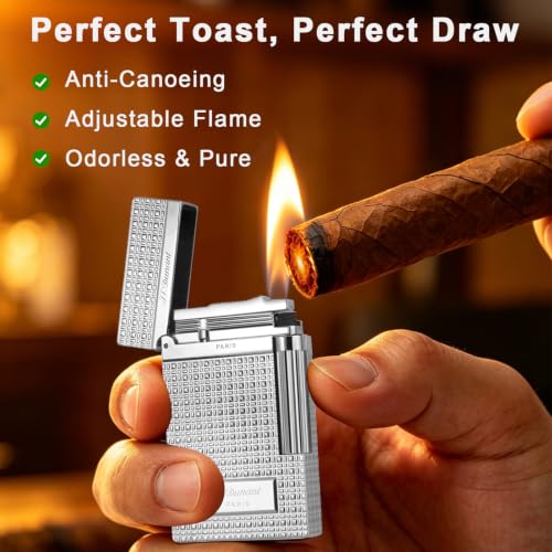 Silver Brass Lighter with Ping Sound & Clous de Paris Engraving - Single Flame