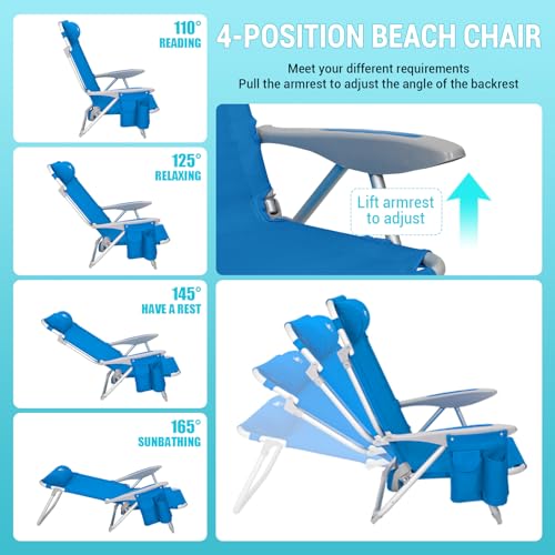 Blue 2-Pack Adjustable Reclining Beach Chairs for Adults - Portable & Heavy Duty