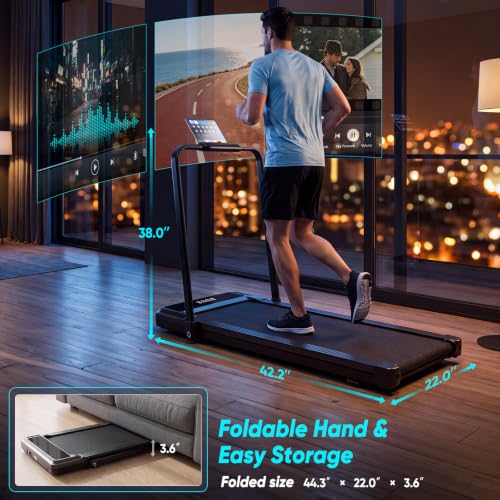Foldable Portable Walking Pad Treadmill for Home with Handle Bar, Small Space Exercise Equipment