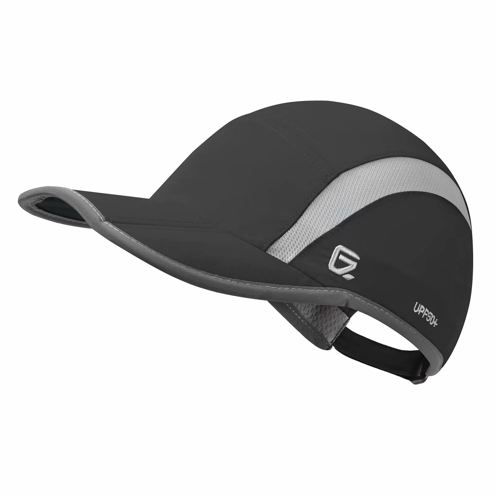 GADIEMKENSD Foldable Run Hat Reflective Baseball Cap Quick Drying Sports Hat for Men Woman Adjustable 50+ UPF Breathable Mesh Water Repellency Outdoor Race Performance Lightweight Black