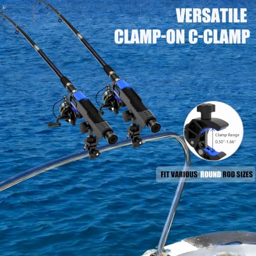 VEXPLO Clamp On Rod Holder for Fishing Boat Round Rail Mount Black 2