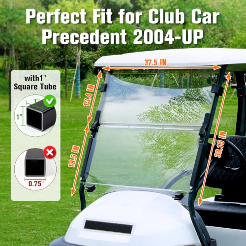 Clear Golf Cart Windshield for Club Car Precedent & Onward 2004+ - Foldable Impact-Resistant Polycarbonate