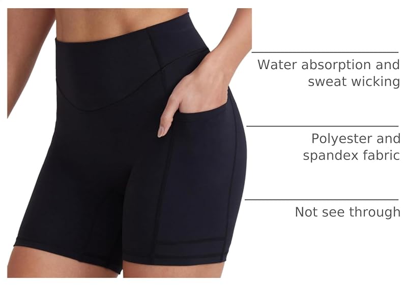EnerBloom Women’s Biker Shorts with Pockets, 6" Inseam – High Waist, No Front Seam