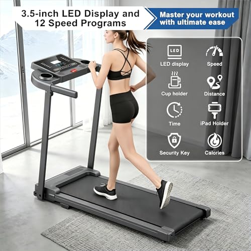 Foldable Home Treadmill with Handle Bar, LED Display & Quiet Motor - Compact Exercise Machine