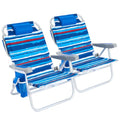 Blue Stripes 2-Pack Sunnyfeel Low Beach Chairs with Cooler & Cup Holder, 5-Position Reclining, Portable Folding Camping Chairs Support 350 lbs