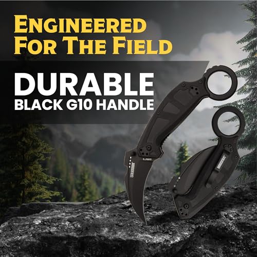Black Karambit Folding Knife with G10 Handle 2.25" D2 Steel Blade - EDC Tactical Knife