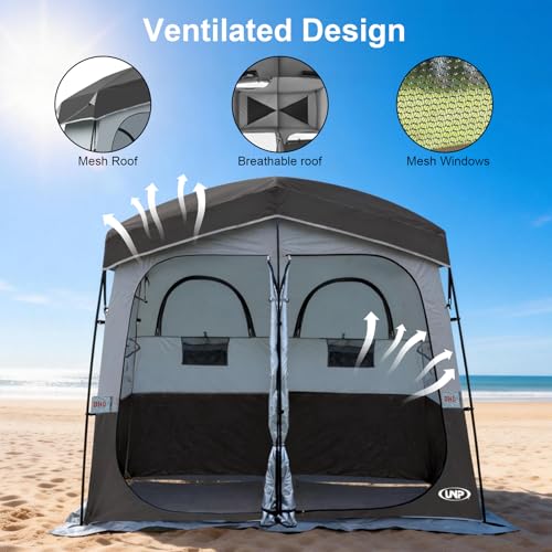 Black 2-Room Outdoor Camping Privacy Shower Tent - Portable Dressing & Toilet Shelter