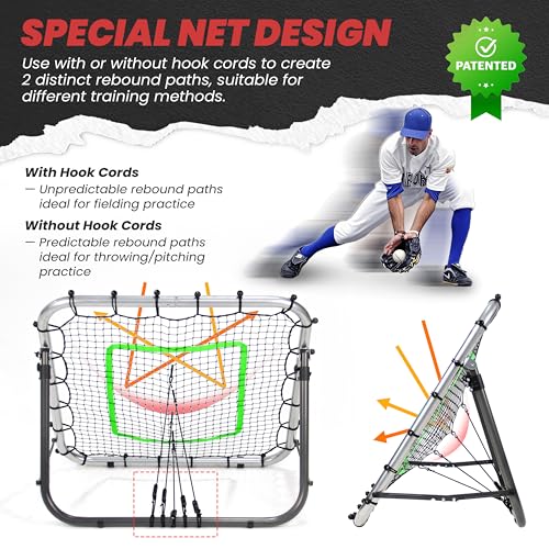 Portable Baseball & Softball Rebounder Net 3x3 ft Pitchback Trainer with Adjustable Angles