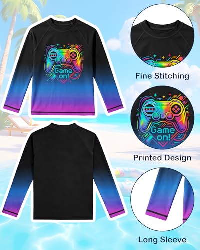 Boys Two Piece Rash Guard Swim Set - Long Sleeve Swimsuit & Trunks, 14-16 Years Variation