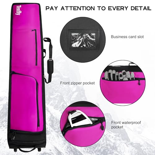 Purple Ski Bag for Air Travel, Waterproof & Padded Fits 2 Pairs Skis - 190cm