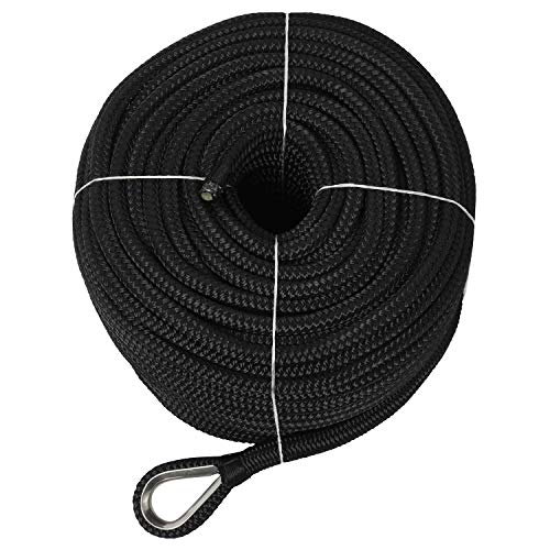 NovelBee 1/2" x 300' Double Braid Nylon Anchor Line for Boat - Black