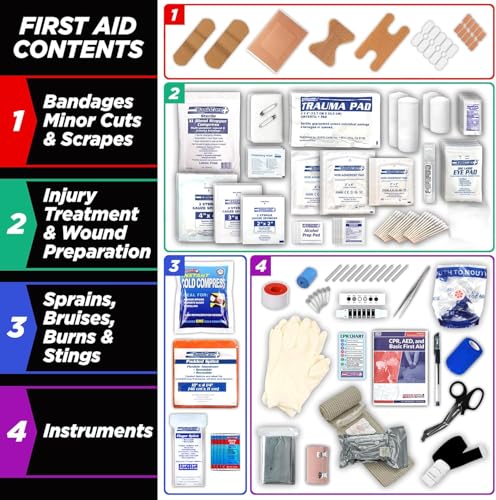 First Aid Kit with 300+ Supplies + 95-Piece Travel Emergency Kit - Home, Work, Outdoors