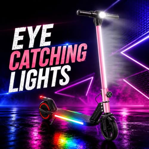 BIIST Pink Foldable Electric Scooter for Kids 200W LED Lights UL2272
