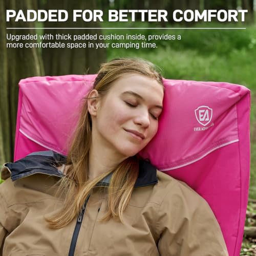 Ever Advanced Pink Oversized Padded Camping Chair for Women, Heavy Duty 500lbs Capacity