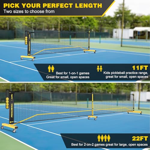Fostoy 22ft & 11ft Pickleball Net Set Black & Yellow with Ball Collector and Wheels