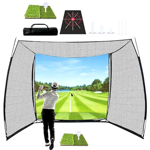 Golf Hitting Net with HD Impact Screen & Target Cloth - Black, 10x8ft Portable Practice Cage