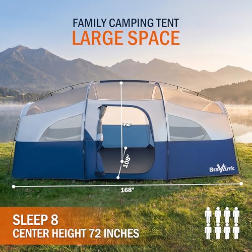 Blue Family Camping Tent for 8 Persons, 3 Rooms, Waterproof with Rainfly