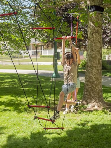 Slackers Deluxe Ninjaline Kit 56 ft with 9 Obstacles - Outdoor Ninja Warrior Equipment for Kids