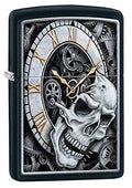 Zippo Skull Clock Design Black Matte Pocket Lighter - Black Ice Rib Cage Variation
