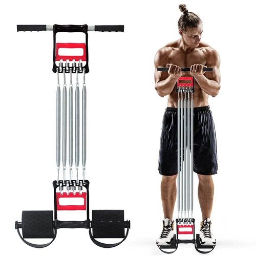 Spring Chest Expander, Tummy Trimmer Hand Gripper 3 in 1 Pull-up Bars Exerciser with 5 Metal Springs, Arm Strength Trainer
