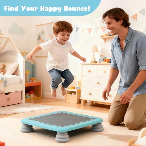 HAPPYMATY Blue Mini Kids Trampoline - Indoor/Outdoor Rebounder for Sensory & Motor Skills, 220 lbs Capacity